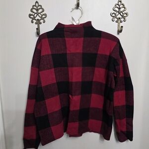 Tahari Red and Black Buffalo Plaid Sweater Size M